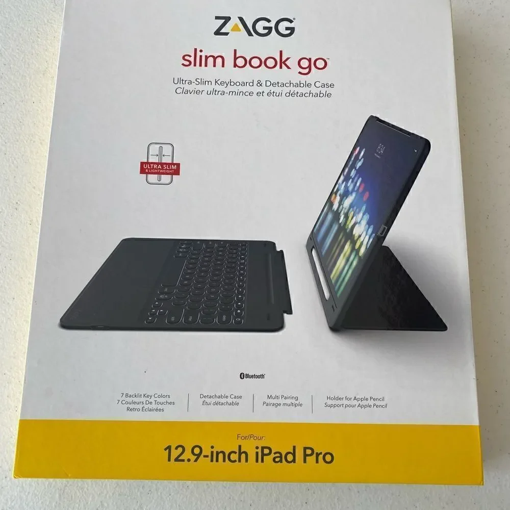 Zagg Slim book go 12.9 inch pro IPad with Detachable case NWT opened not used